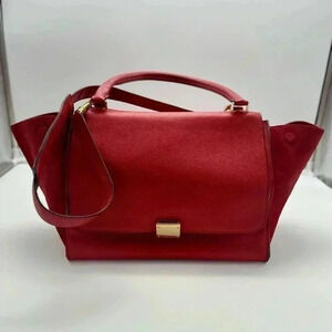 CELINE TRAPEZE Celine Red Leather and Suede Medium Trapeze Bag